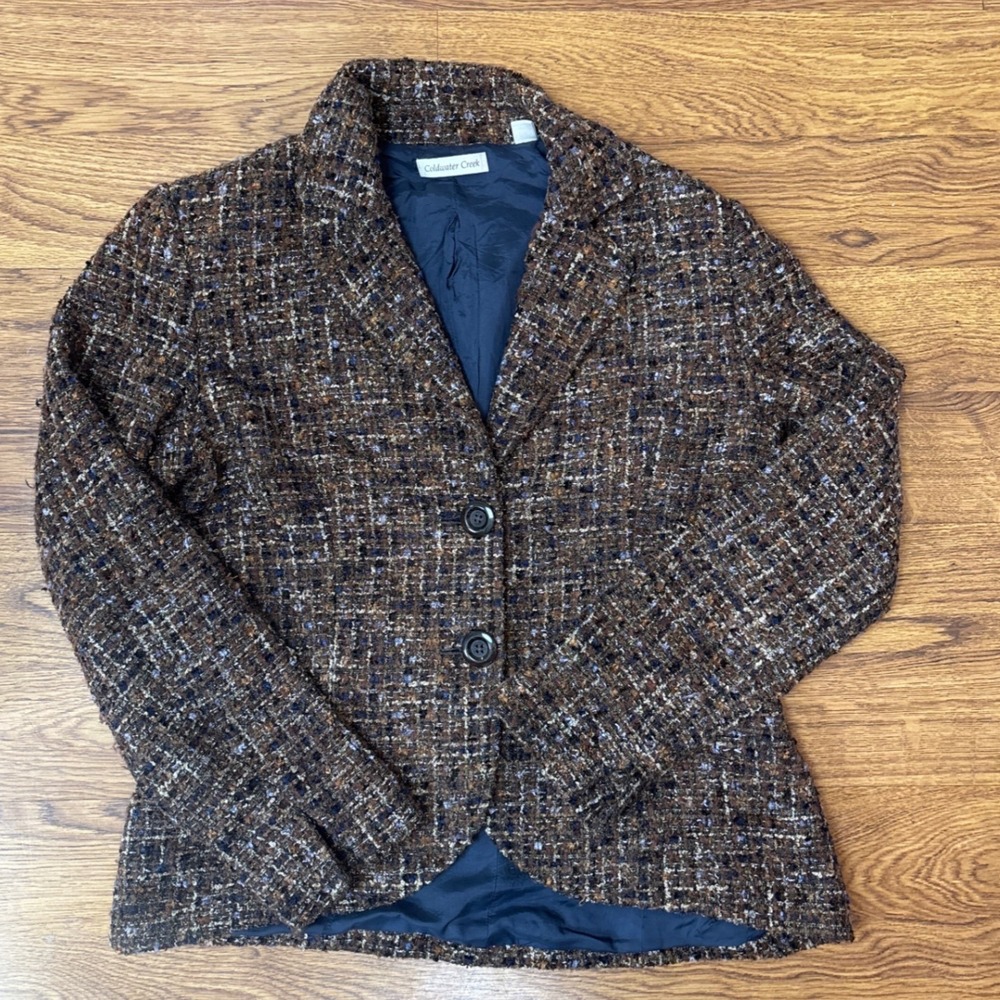 Coldwater Creek Womens Brown Boucle Tweed Blazer Jacket Wool Blend Size 10